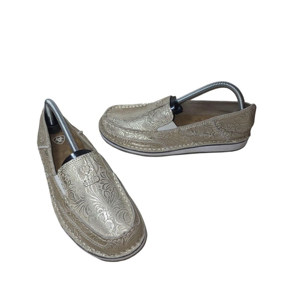 Ariat Moccasin Flats Shoes Women 8.5 Gold Floral Slip On 10035906 Comfort